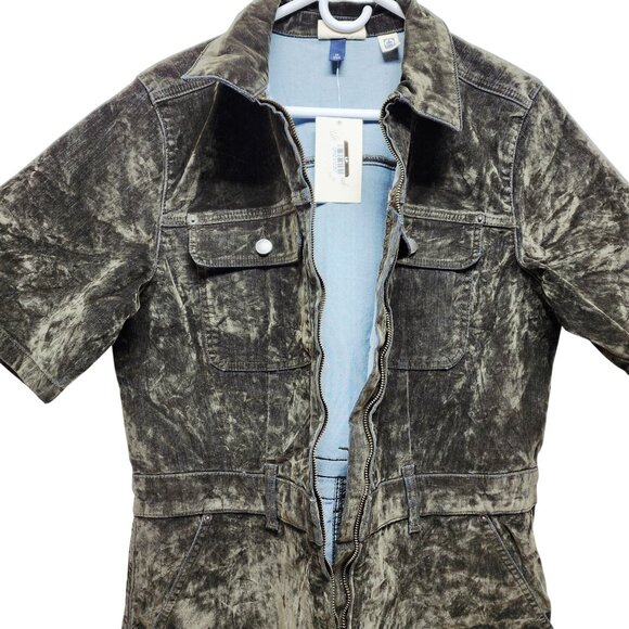 Utility-Style Velvet Jumpsuit Overalls Size 14 Short Sleeve Zipper Front Green - Picture 8 of 8